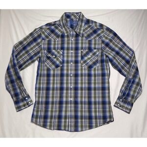 Cinch‎ Blue Plaid Long Sleeve Western Ranch Rodeo Modern Fit Men's Size Medium